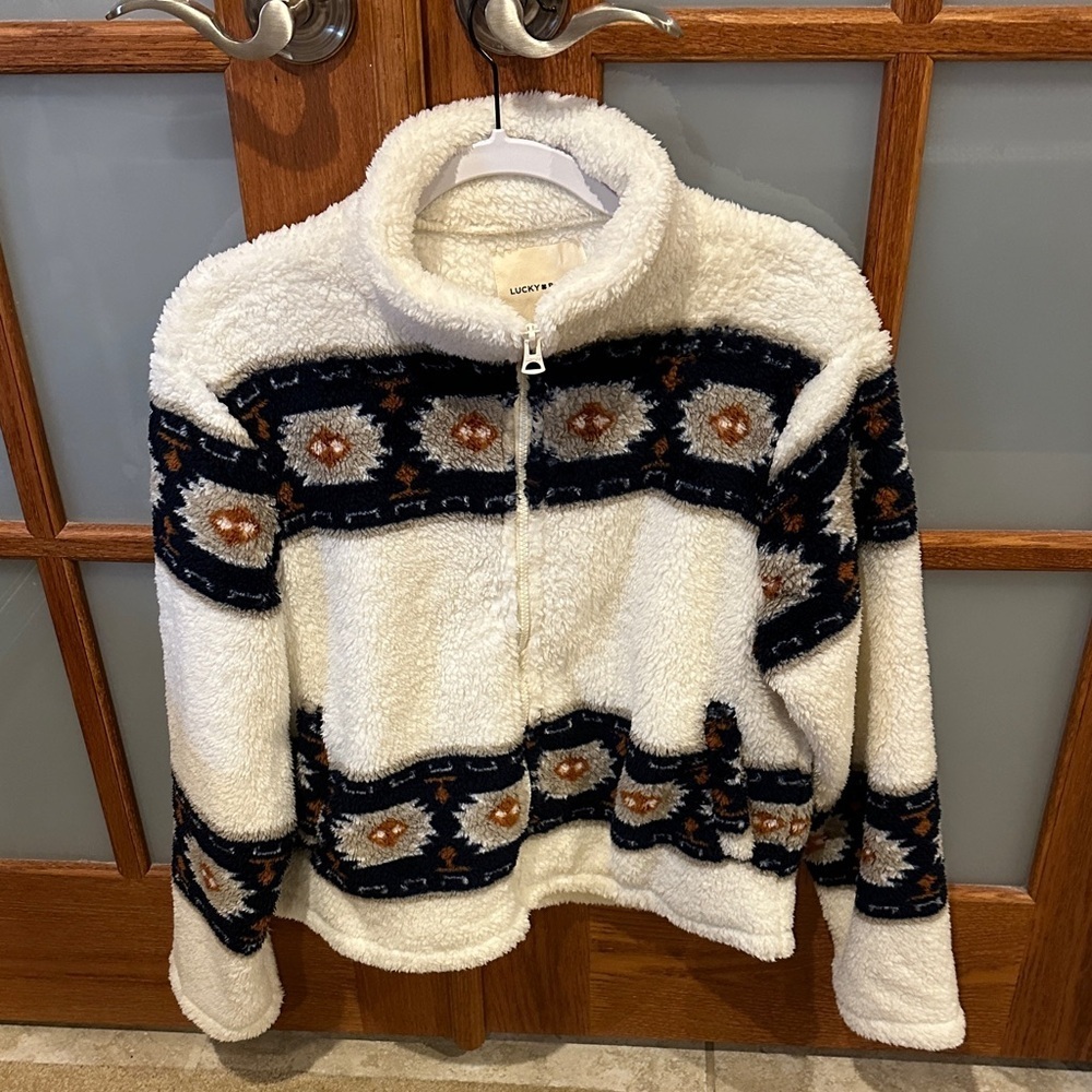 Lucky Brand White and Navy Teddy Jacket​​ - Picture 3 of 7